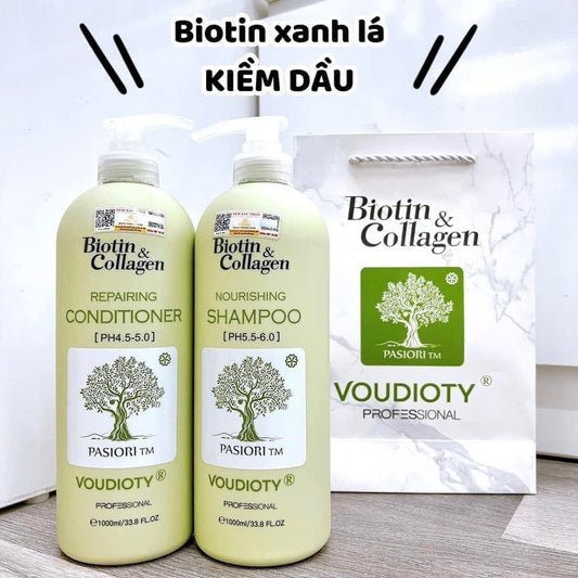 Bộ Dầu Gội Xả Voudioty Nourishing Biotin & Collagen Xanh Lá - Phục Hồi Và Kiềm Dầu 1000ml*2