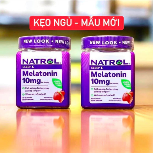 Kẹo Ngủ Ngon Natrol Gummies Melatonin 10mg Strawberry Usa Hộp 90 Viên Vị Dâu mẫu mới