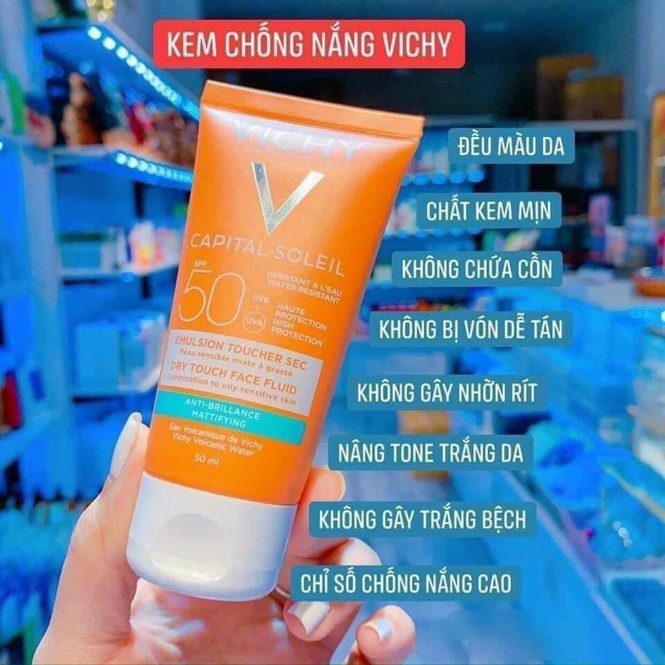 Kem Chống Nắng Vichy Capital Soleil Dry Touch Face Fluid Anti - Shine Spf50+ Pháp 50ml  - Dành Cho Da Dầu Mụn